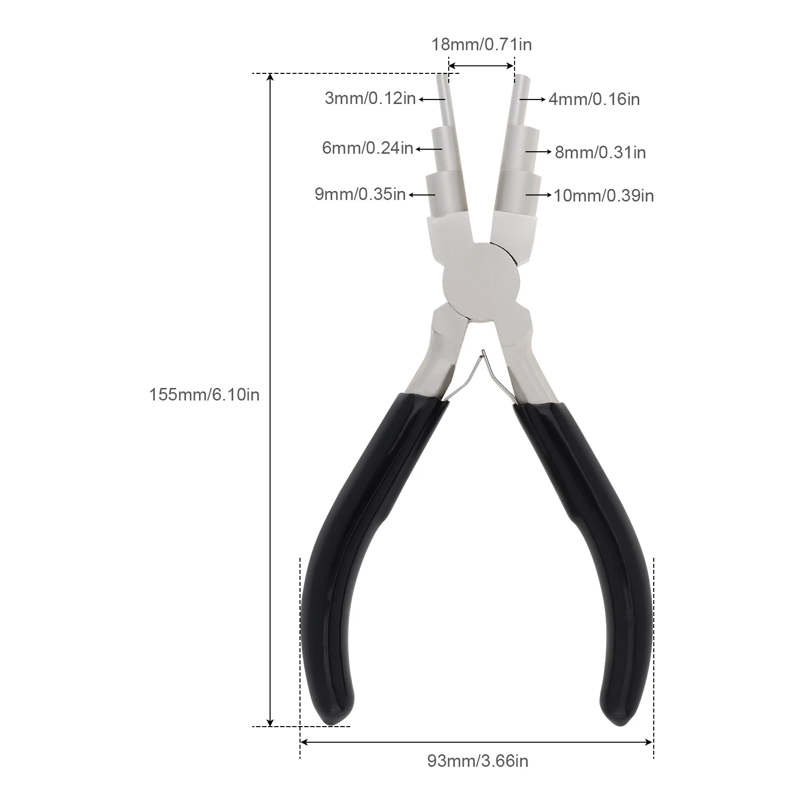 Schwarze 6-in-1-Rundzange für Draht verpackung/Schmuck herstellung/Schlaufen herstellung, Bail-Zange