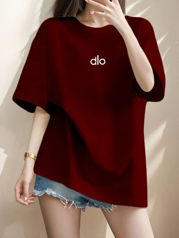 Cseta de Aodão Fena de Corte Solto com Estampa de Letras Manga Curta Estilo Casual de Crimento Médio Novo Estilo ...