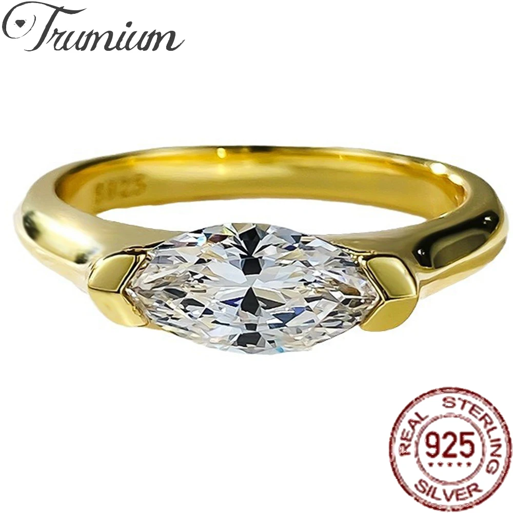 

Trumium 925 Sterling Silver Marquise Cut Engagement Rings for Women Gold Plated Wedding Ring for Women fine Jewelry