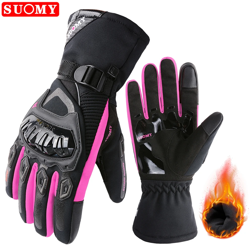 Suomy Lady Pink Winter Warm Motorcycle Gloves Waterproof Guantes Moto Women Motorbike Riding Gloves Touch Screen Motocross Glove