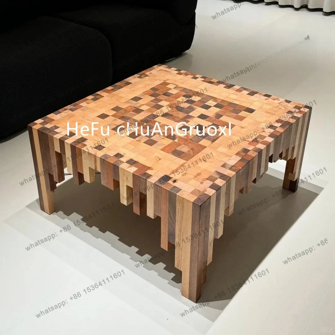 

Журнальный столик из цельного дерева, стол для гостиной, бытовой ваби-арт, маленький столик, чайный столик, маленькая квартира, квадратный