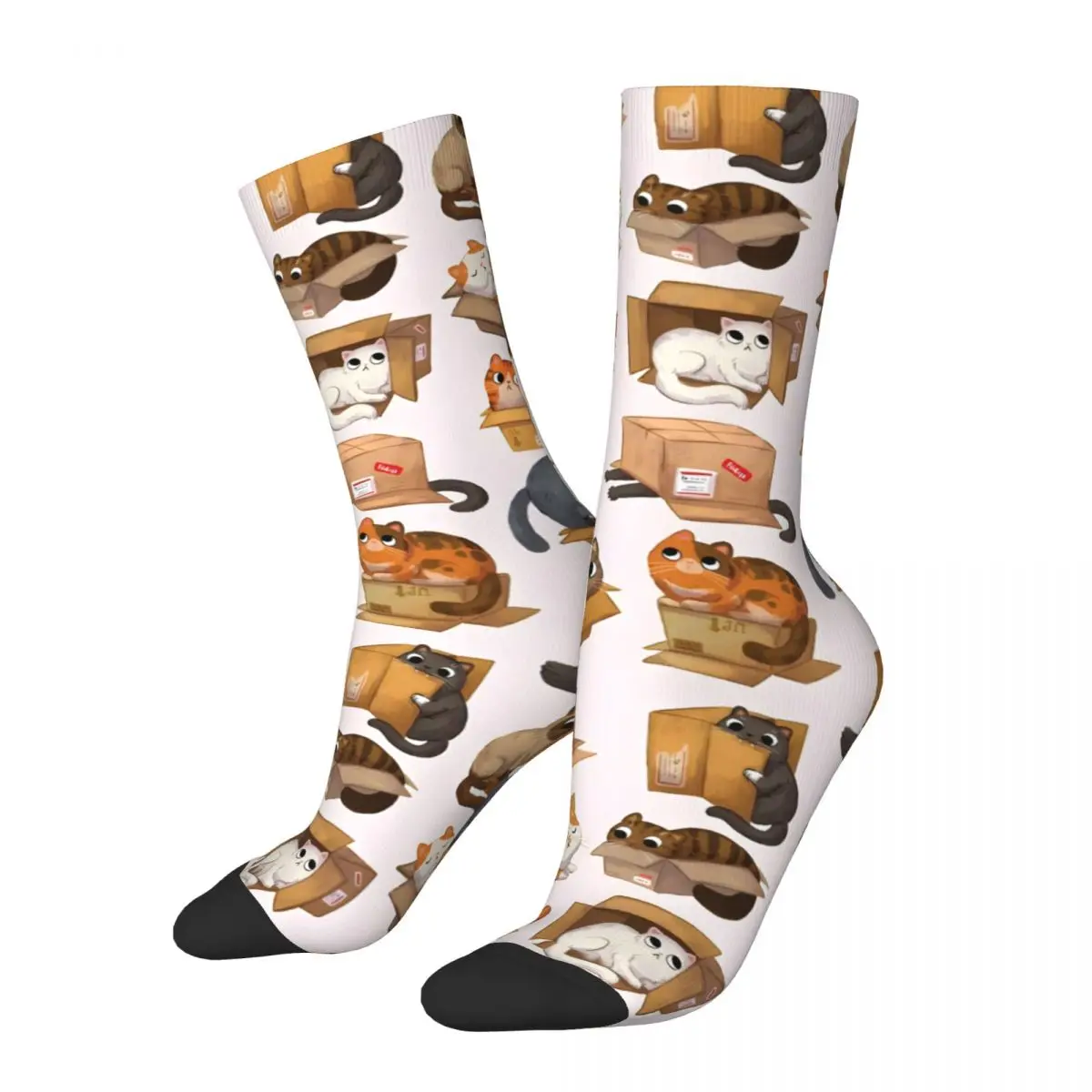 Cats In Boxes Men's Socks Vintage Harajuku Street Style Novelty Pattern Crew Sock