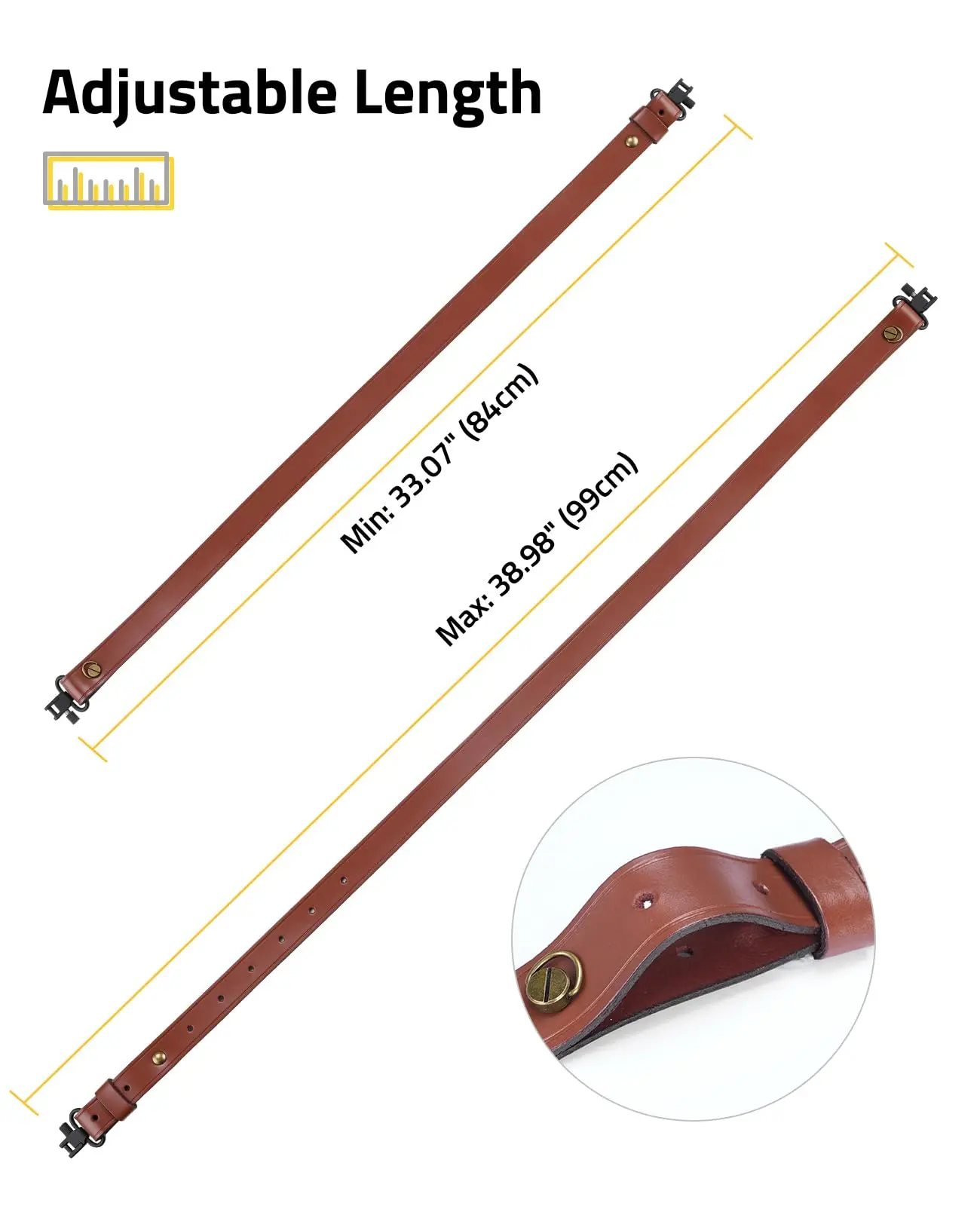 CVLIFE Eslingas de pistola de cuero con eslinga de dos puntos con giratorios extraíbles Correa ajustable para rifle Lenft para deportes al aire libre