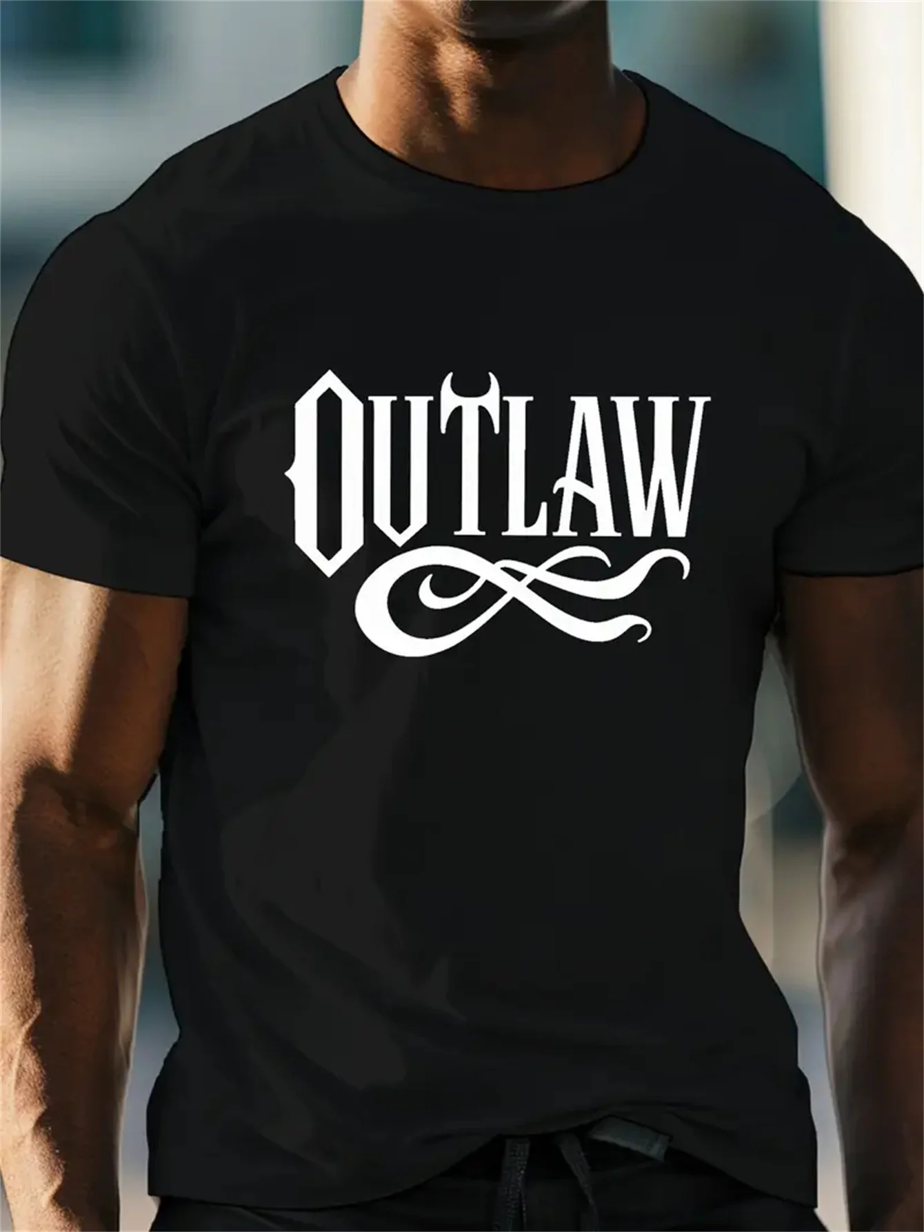 

Men's Summer T-shirt with OUTLAW Pattern Printed Short Sleeved Fashionable Casual Clothing, Suitable for Daily Design