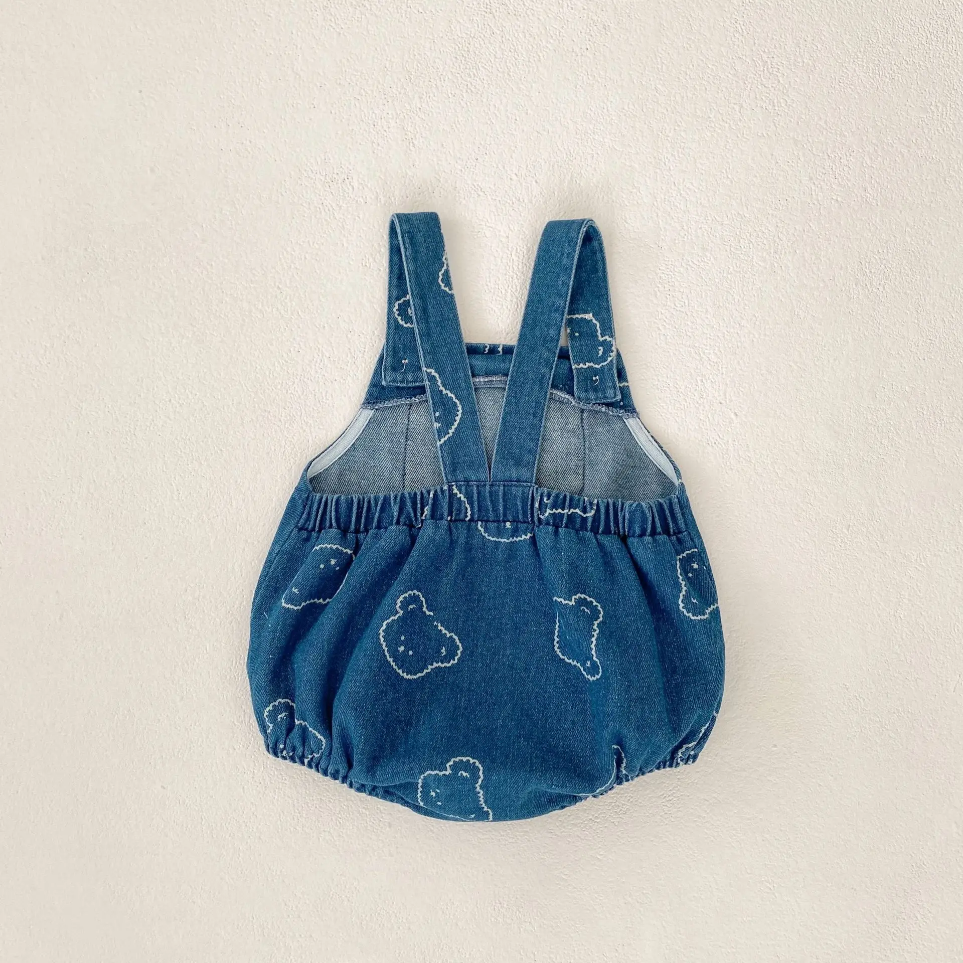 MILANCEL Baby Spring Clothing 0-2Y Cute Bear Head Printed Denim Bodysuit Infant Girls Straps Pants Toddler Boys One Piece