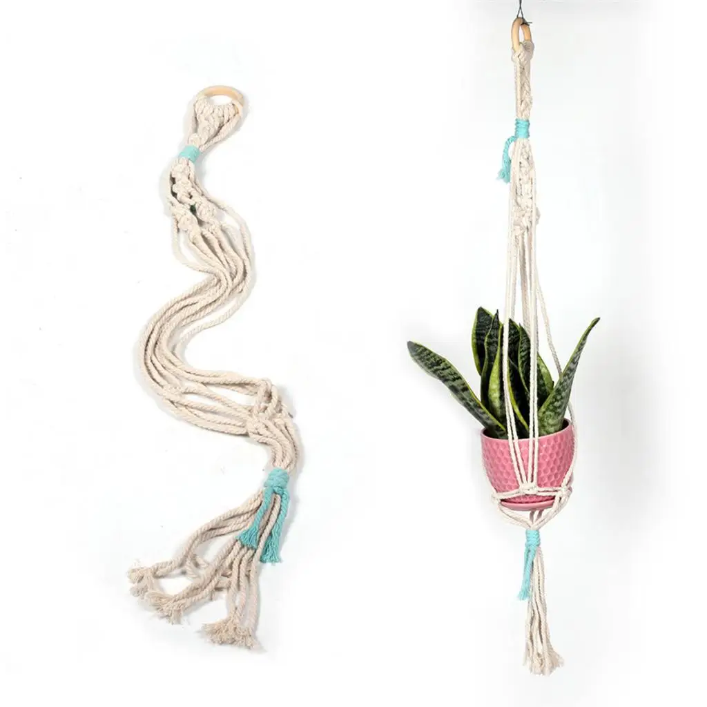Artesanal trançado macrame corda cabide cesta pátio planta pote segurar 65cm