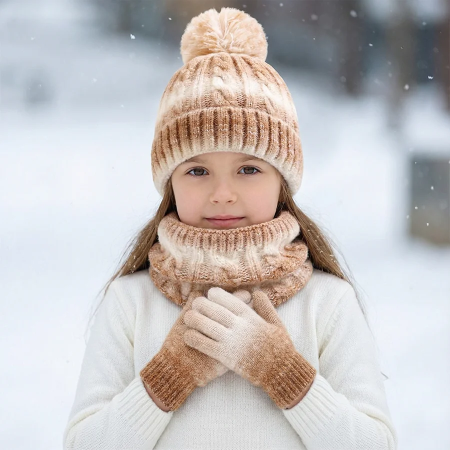3-piece set of children's single ball hats, scarves, gloves, autumn and winter new hats view 6