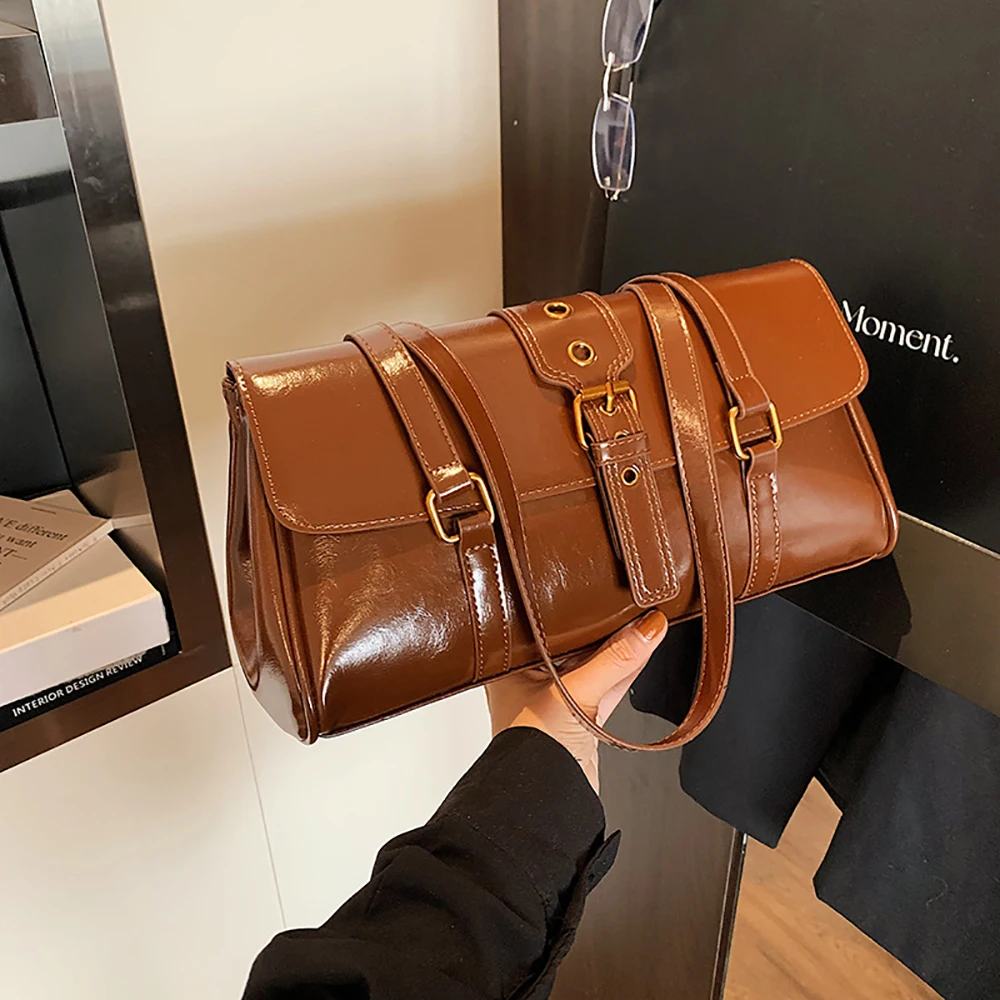 

Fashion Light Luxury Pu Shoulder Bags Women's Trend Solid Color Buckle Zipper Underarm Bag Commute All-Match Armpit Packs