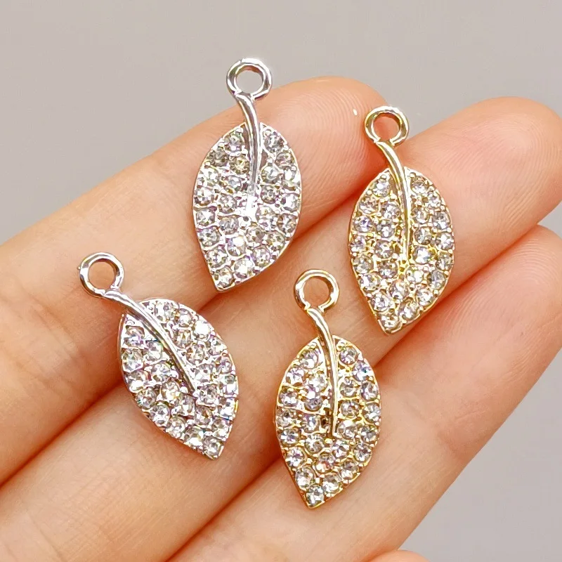 50pcs/lot Fashion leaf With rhinestone pendant Earrings Drop bling charm Ear Studs connecter tag Jewelry DIY