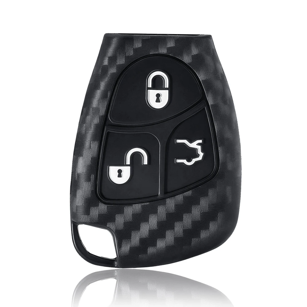 3BNT Remote Key Cover Carbon Fiber Silicone Car Key Case For Mercedes Benz C B E R Class GL CLS CLK SLK W203 W211 W204