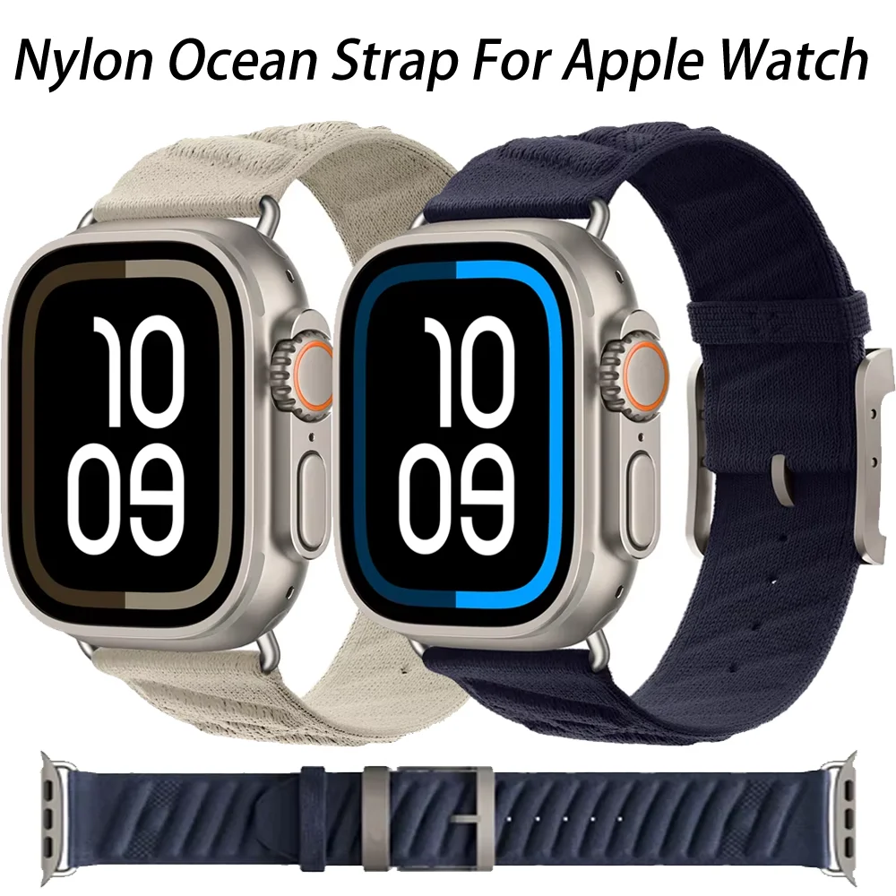 

Nylon Ocean Strap For Apple Watch 10 46mm 42mm 9 8 7 45mm 41mm En Mer Band Bleu Nuit iWatch Ultra 2 49mm 6 5 4 SE 44mm 40mm Band
