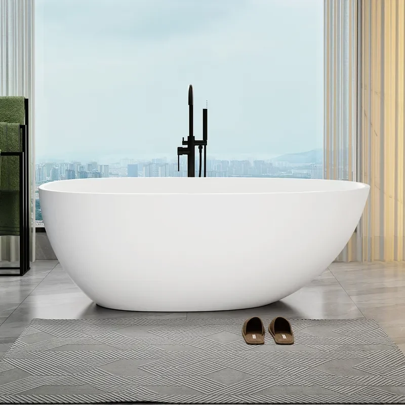 for Hotel 1.3-1m Oval Seamless All-in-One Artificial Stone Bathtub Goose Egg Shape Bath Tub
