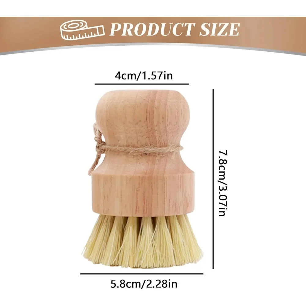 Kitchen Wooden Frosted Brush, Natural Sisal Fiber Bristle Dishwasher Brush, Cast Iron, Frying Pan, Frying Pan, Vegetable Sink