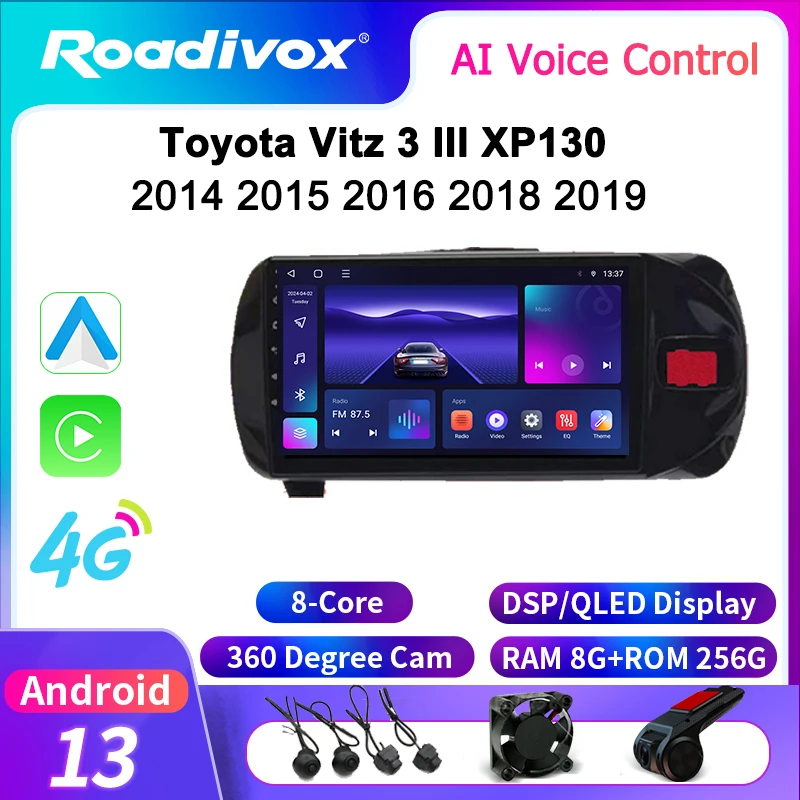 roadivox Android car radio for Toyota Vitz 3 III XP130 2014 2015 2018 2019 Navigation video Multimedia Player tape recorder