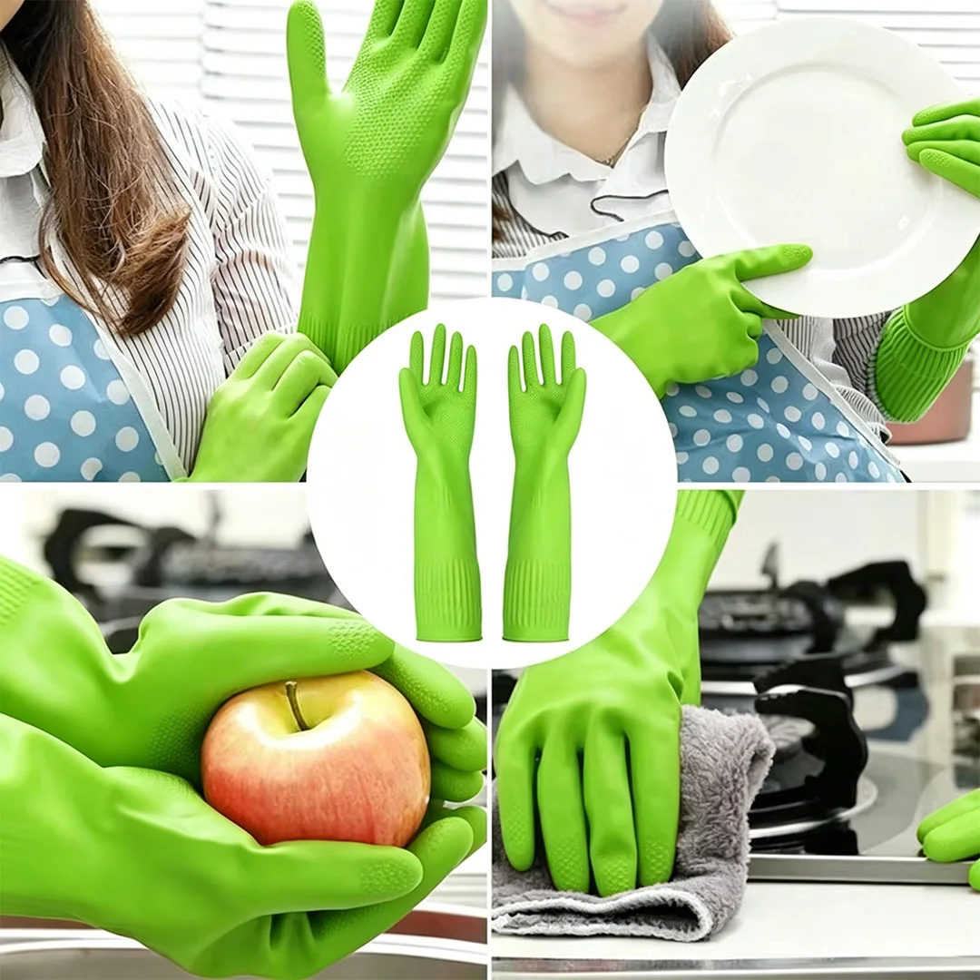 3 Pairs Waterproof Dishwashing Gloves Non-Slip Kitchen Cleaning Gloves Reusable Household Washing Tool for Laundry