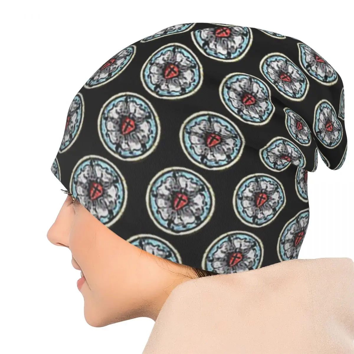 مارتن لوثر روز لوتثران رمز المتعثرة الطباشير 5 سولاس Skullies قبعة صغيرة قبعة الخريف الدافئة محبوك بونيه قبعات الكبار