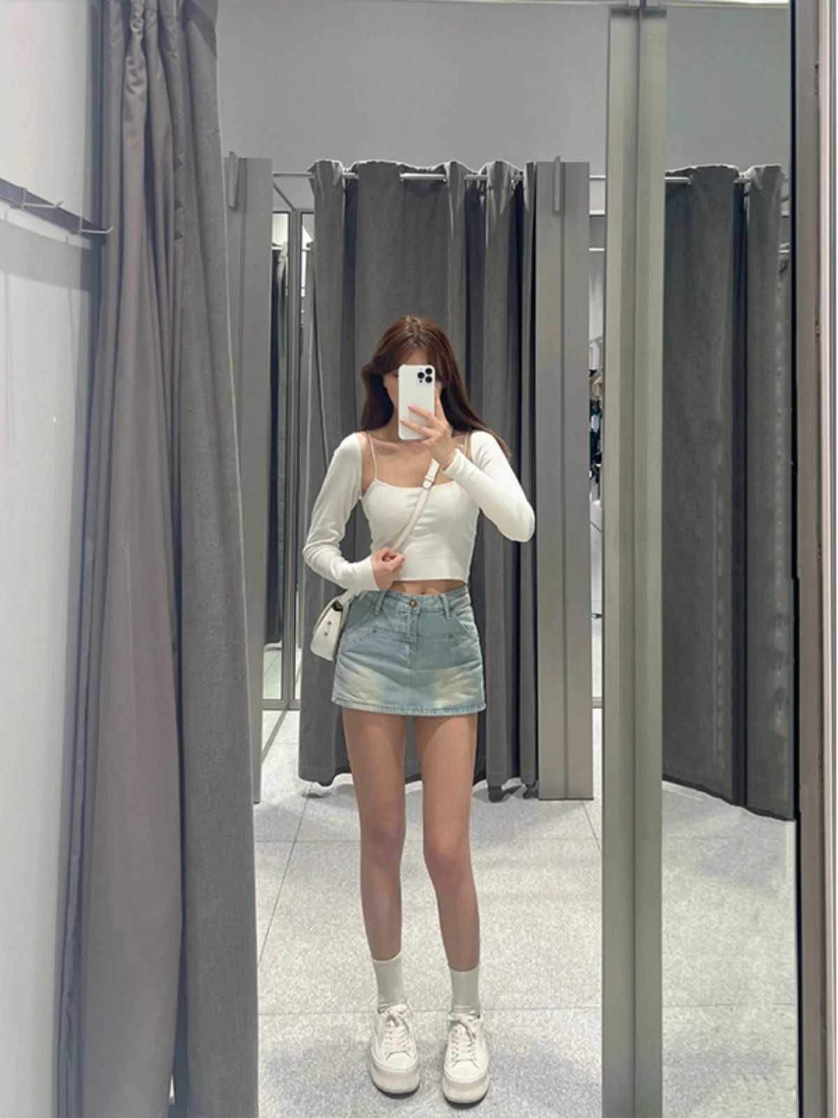 

High Waist Distred Denim Skirt Women's Faion Autumn Slim Fit f-length Skirts Korean Sle Commute Pure Color