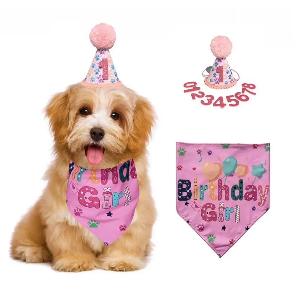 Dog Party Hat Pet Celebration Hat Pet Birthday Costume Set Hat Bandana Numbers Triangle Scarf for Dogs Dress for Small for Furry