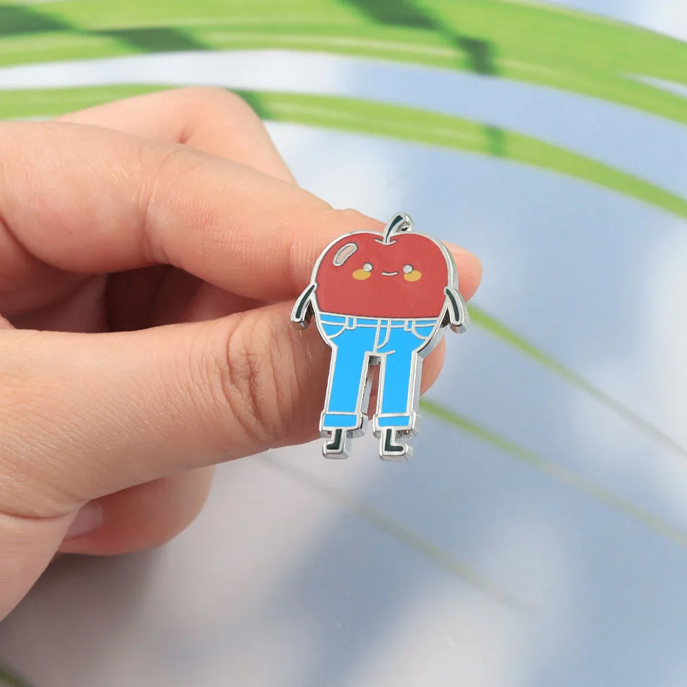 Jeans-Apple-Emaille-Anstecker, Cartoon, lustige, personifizierte Apfel-Figur, Brosche, Heilungsstil, Freizeit-Dekoration, Metallabzeichen, Geschenk – Detail 6