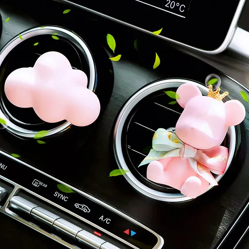 Cute Bear Car Temperament Interior Aromatherapy Perfume Clip Crown Bow-knot Bear Pink Car Accessories Girls Gift Aromatherapy