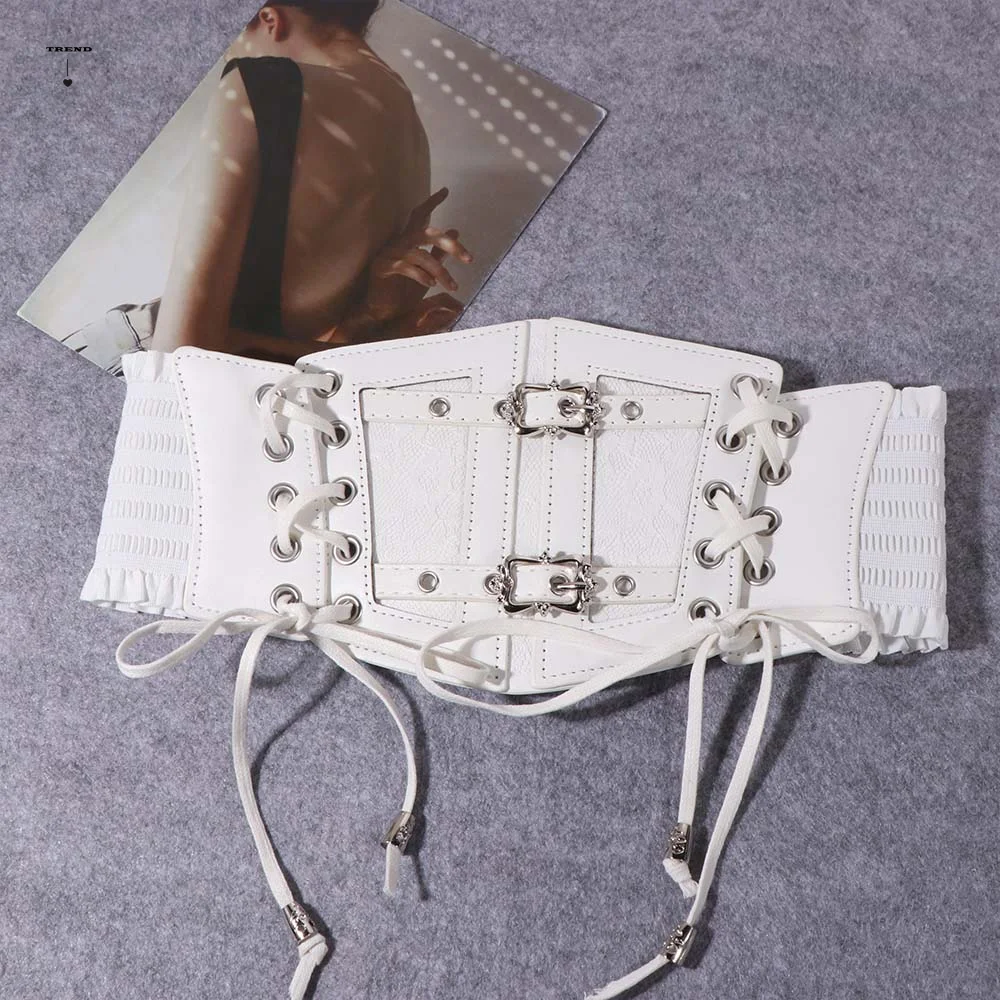 

Элегантный регулируемый кружевной пояс-корсет из кожи с эластичной вставкой, однотонный, с цветочным узором, широкий пояс-корсет для платья