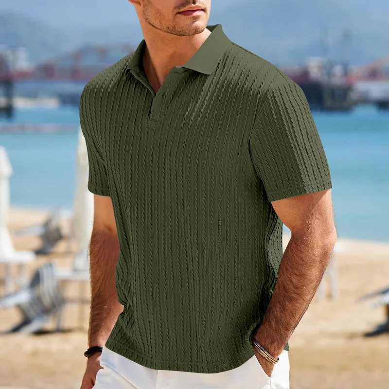 Europäisches und amerikanisches Sommer-Herren-Polohemd mit lockerem Jacquard-Strickmuster, geknöpft, kurzärmelig, auf Lager – Detail 34