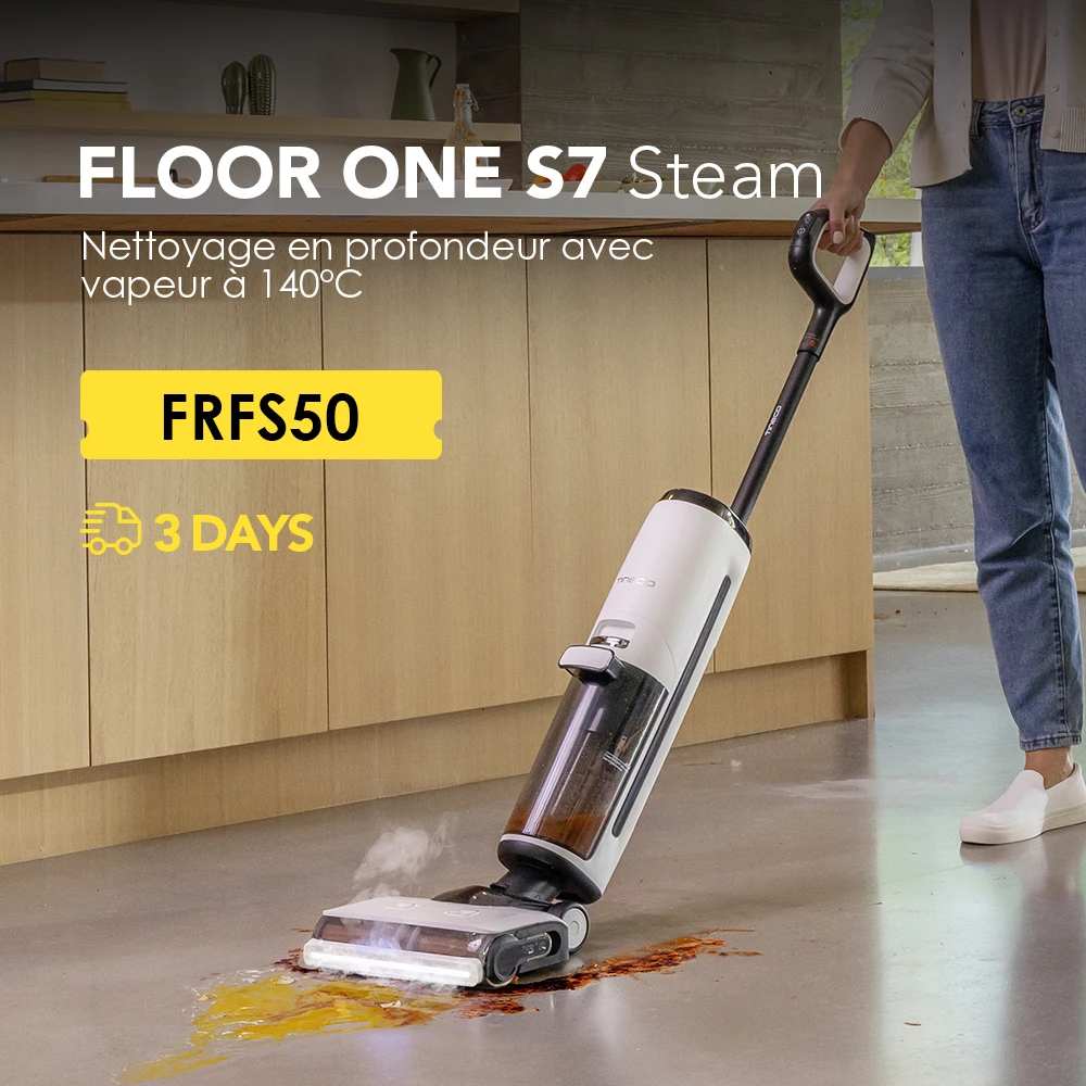 Tineco Floor One S7 Steam Nettoyeur de Sols sans-Fil, Balai Vapeur pour Saletés Collantes sur Sols Durs avec Écran, Auto-Nettoyage, Nettoyage des Bords, Autopropulsion, Parfait pour Enfants/Animaux