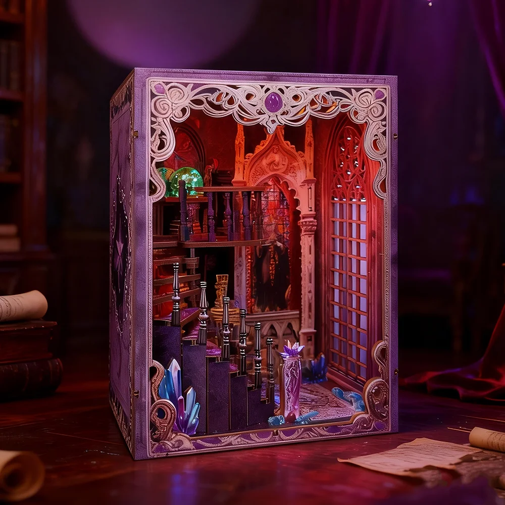 Gothic Magic Tower 3D Puzzle DIY Miniature House Kit w Light-Up Effect  Adult Decompression Toy  Home Decor & Collectible  Witch