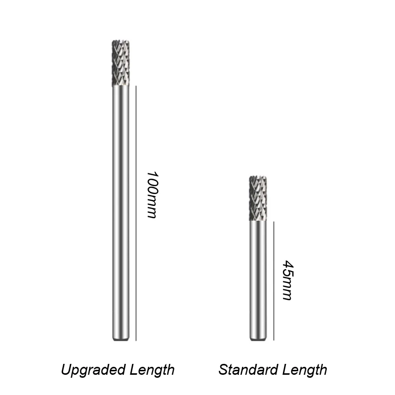 100mm Extention Long Shank 6x6mm Cutting Edge Carbide Burr Carving Grinder Abrasive Tool Rotary Rasp File Milling Cutter Metal