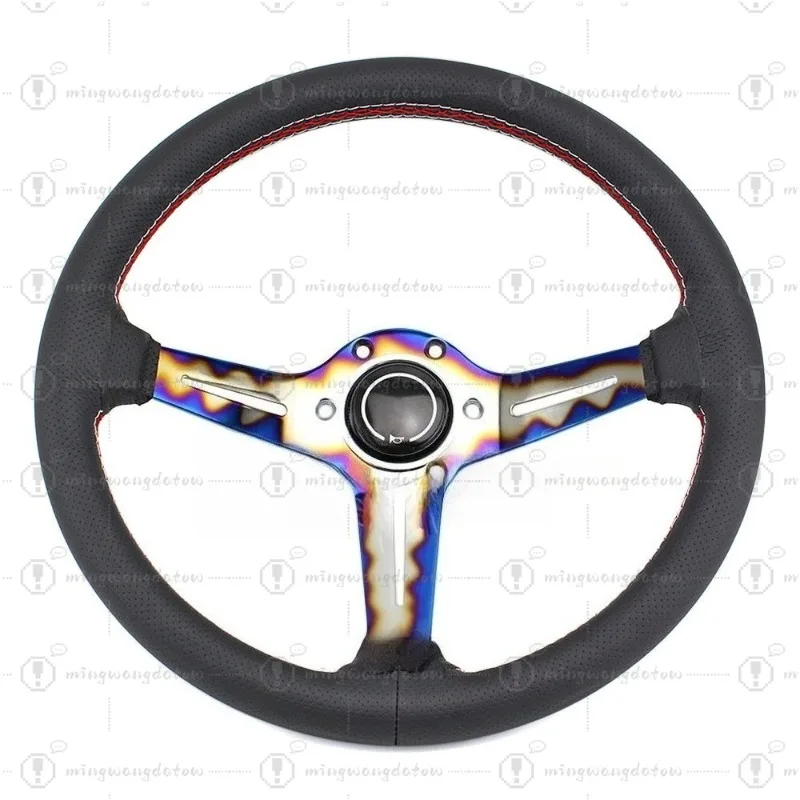 Universal 14 Inch ND Style Double Stitching Blue Steel Steering Wheel Leather Steering Wheel