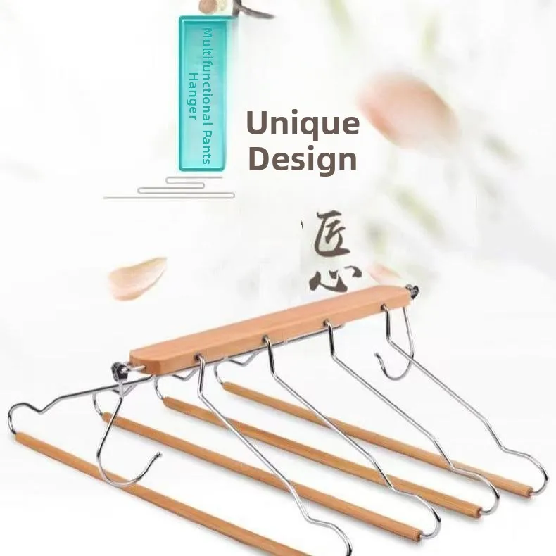 

Multi-Functional Elm Wood Original Color Pants Rack Wood 4 Layers Towel Scarf Tie Hanging Storage Coat Hook Large Capacity