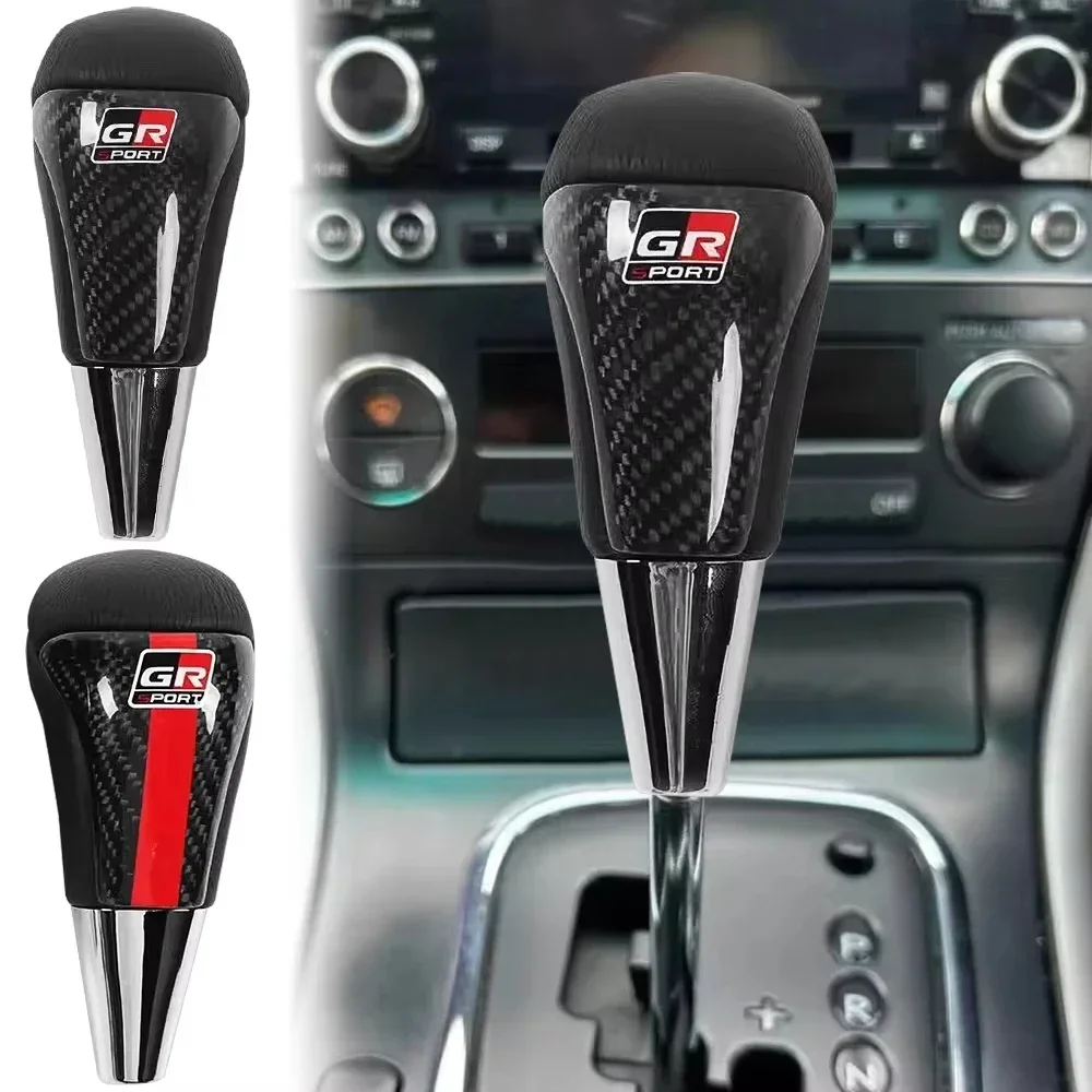 Car Gear Shift Knob Carbon Fiber Leather Lever Change For Toyota GR Sports Corolla Supra Racing Parts Gazoo Yaris Accessories