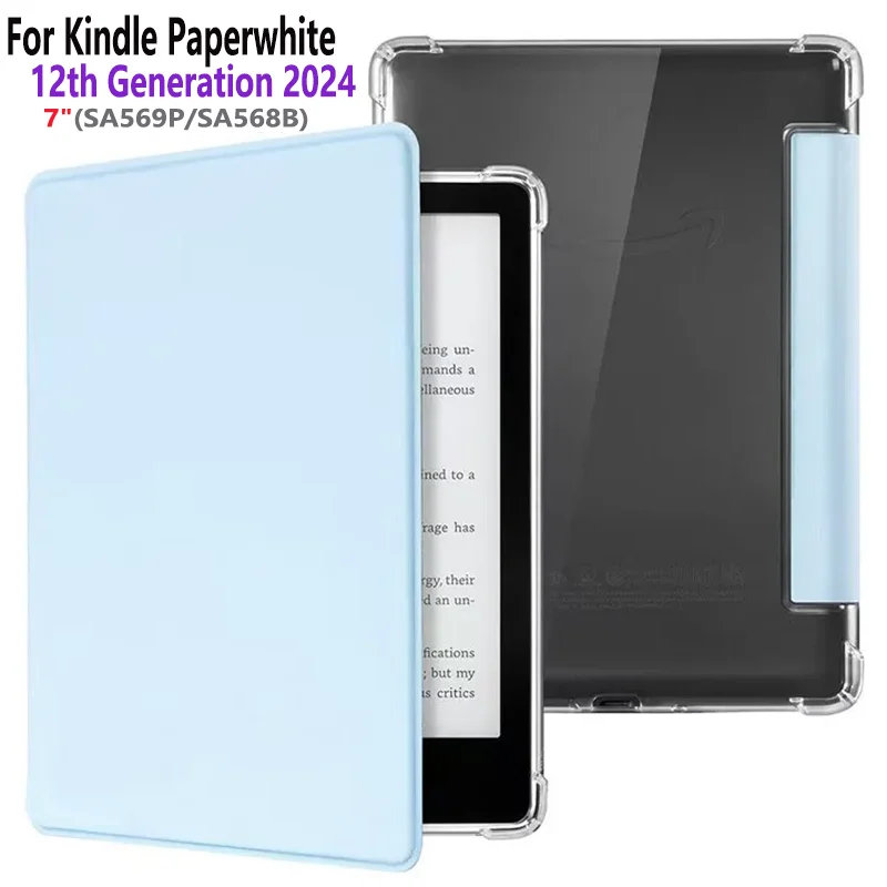 

Смарт-чехол для Amazon Kindle Paperwhite 12-го поколения 2024 7 дюймов из искусственной кожи, прозрачная мягкая задняя крышка из ТПУ SA569P SA568B, 7-дюймовая основа