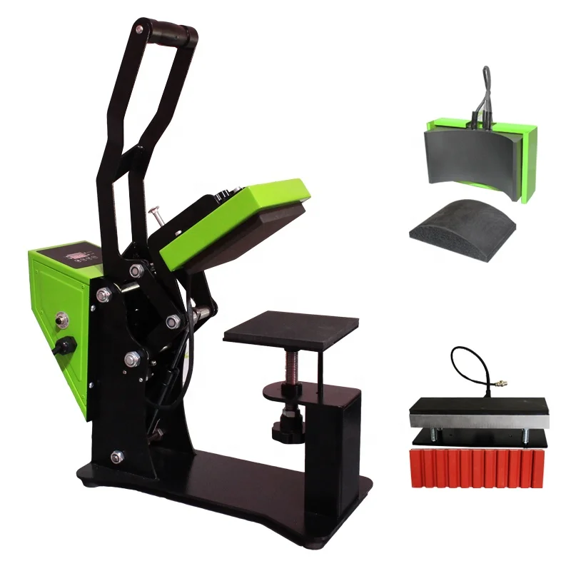 New Design 3-in-1 Combo 10-Station Manual Pen & Cap Heat Press Machine with Replaceable 12x12cm Plate