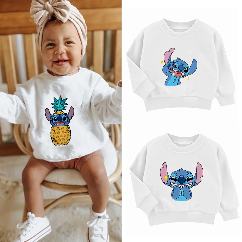 Stitch Children Baby Sweatshirt Kawaii Disney Pineapple Pullover Fashion Harajuku Anime Cartoons Casual Clothes Girl Boy Kid Top