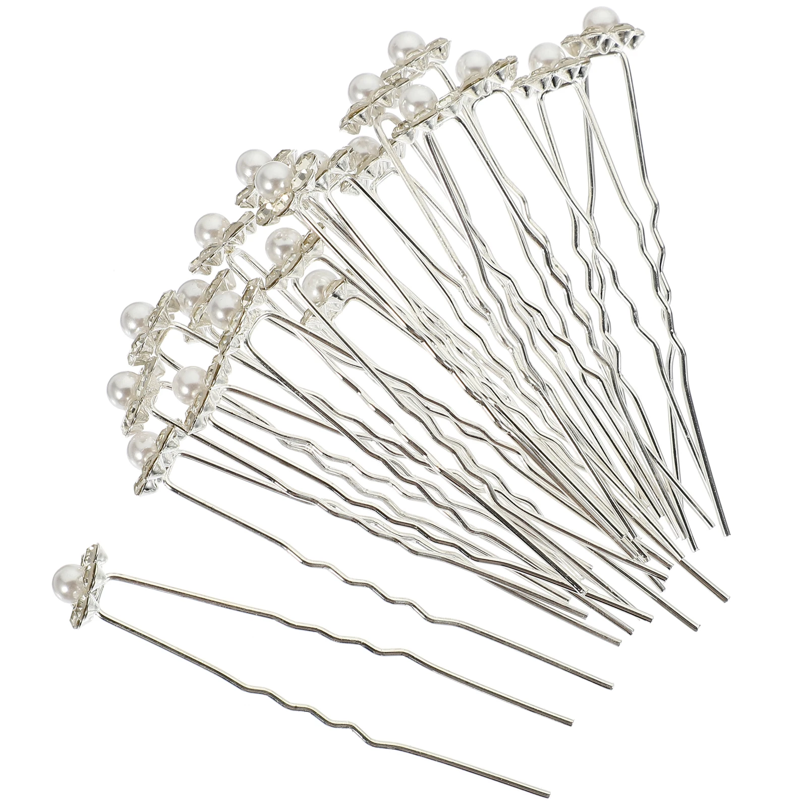 

20pcs Pearl Flower Hair Accessories Rhinestone Hairpin Elegant Sticks White Chopsticks Bun Updo Party Daily Wear