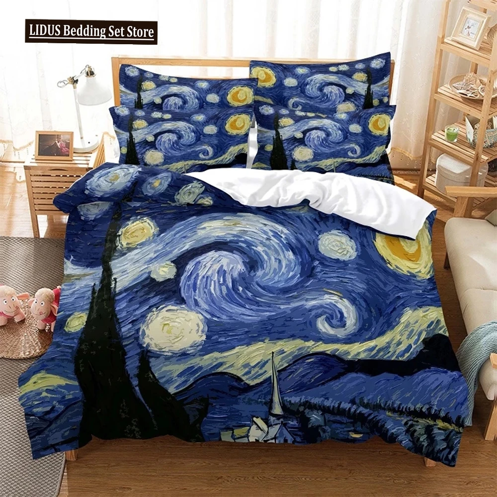 

Abstract Van Gogh Oil Painting Duvet Cover Set King Queen Size Comforter Cover For Kids Boys Girls Teens Polyester Bedclothes