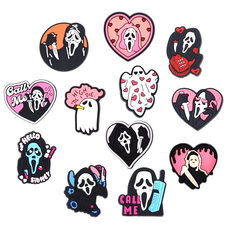 New Design 10 Pieces/Bulk Anime PVC Shoe Charms for Crocs Spooky Ghost Pumpkin Halloween DIY Sandals Decorations Buckles Pins