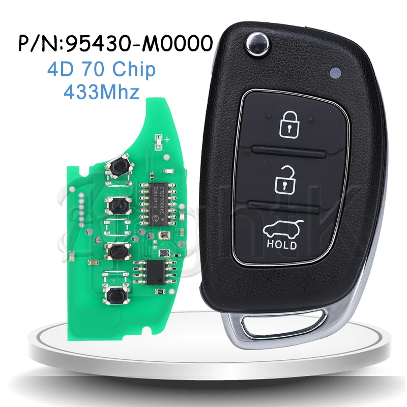 Car Smart Key Fit For Hyundai Creta 2016 Part number 95430-M0000 3 Buttons Auto Flip Folding Remote Control Key 433Mhz 4D70Chip