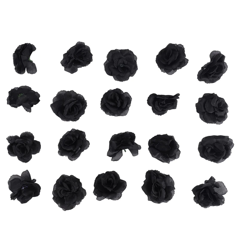 A21I-20 Pcs Black Rose Artificial Silk Flower Party Wedding House Office Garden Decor DIY