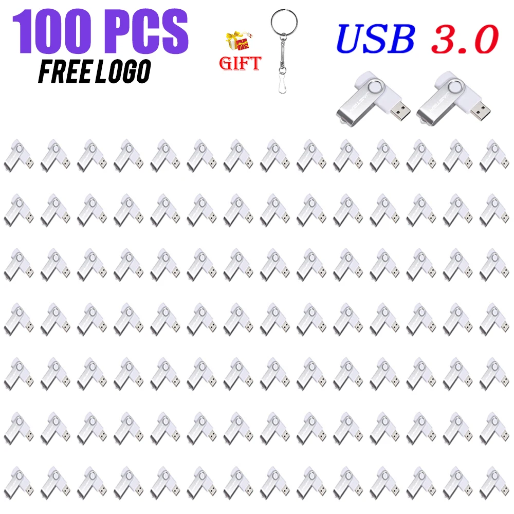 100PCS Lot USB3.0 128GB Business Gift Memory Stick 64GB Free Custom Logo Pen Drive 32GB Rotatable 3.0 USB Flash Drive 16GB 8GB