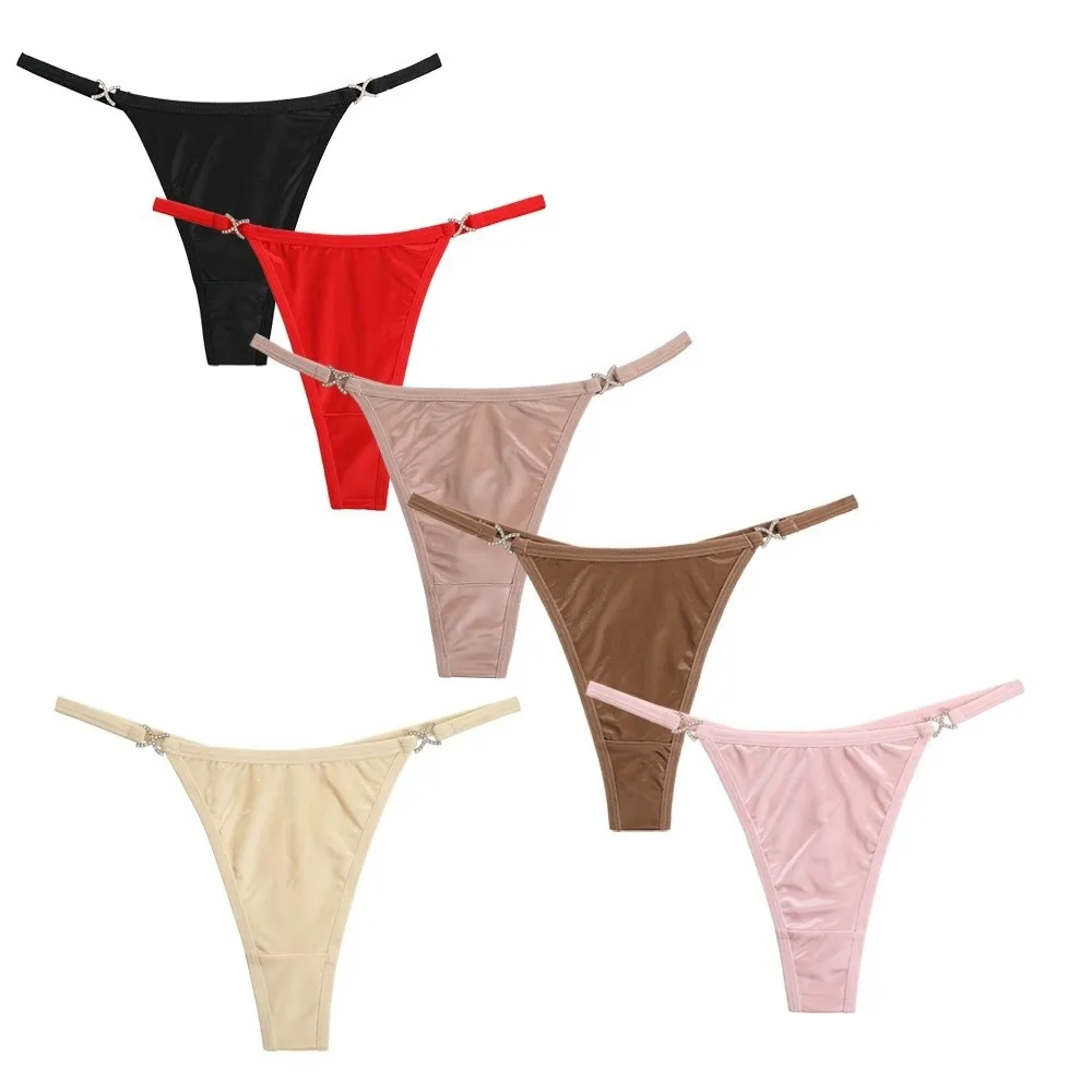 Atmungsaktive Baumwoll-Slip mit Glanzsatin-Optik, Niedriger Bund, Einfarbige Bikini-Höschen, Nahtlose Unterwäsche, T-Back Panties für den Alltag