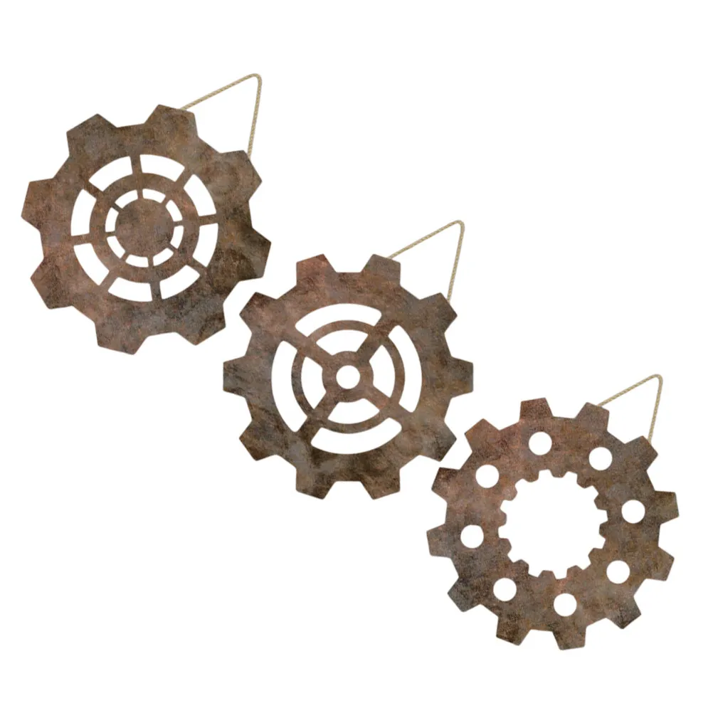 3Pcs Rustic Wooden Gear Wall Hanging Vintage Industrial Decor for Farmhouse Kitchen Dining Room Bar Warehouse Decoration