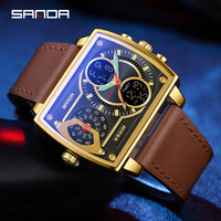SANDA Dual Display Watch Men Military Leather Sport Digital Watch For Men Fashion Waterproof Luminous Chronograph Montre Homme