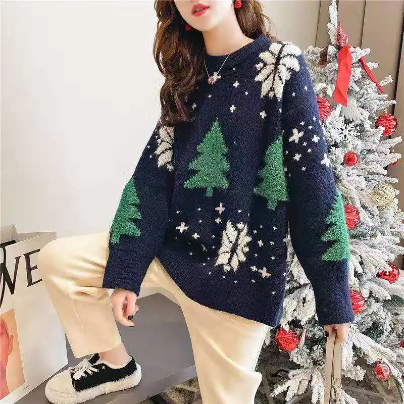 European Style Thickened Red Christmas Sweater Women's Overhead Autumn Winter New Trendy Loose Lazy Style Outerwear Top