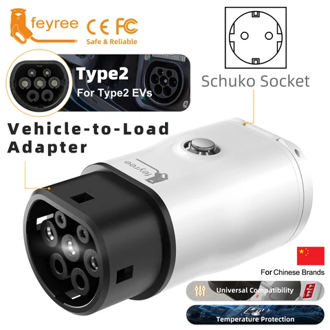 Портативный адаптер Feyree Type2 V2L с регулятором мощности для китайских электромобилей, устройство для подключения автомобиля к нагрузке (Vehicle-to-Load) для кемпинга и активного отдыха