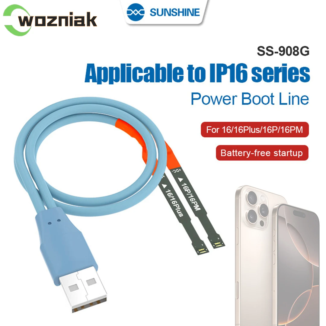 SUNSHINE SS-908G IP16 Series Power Boot Cable For iPhone 16/16 Plus/16 Pro/16Pro Max Motherboard Battery Clip Repair Test line