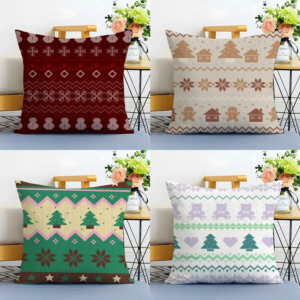 art festive Christmas spirit Cushion Cover Linen Pillowcase Soft  for Sofa Bed Home Room Decor