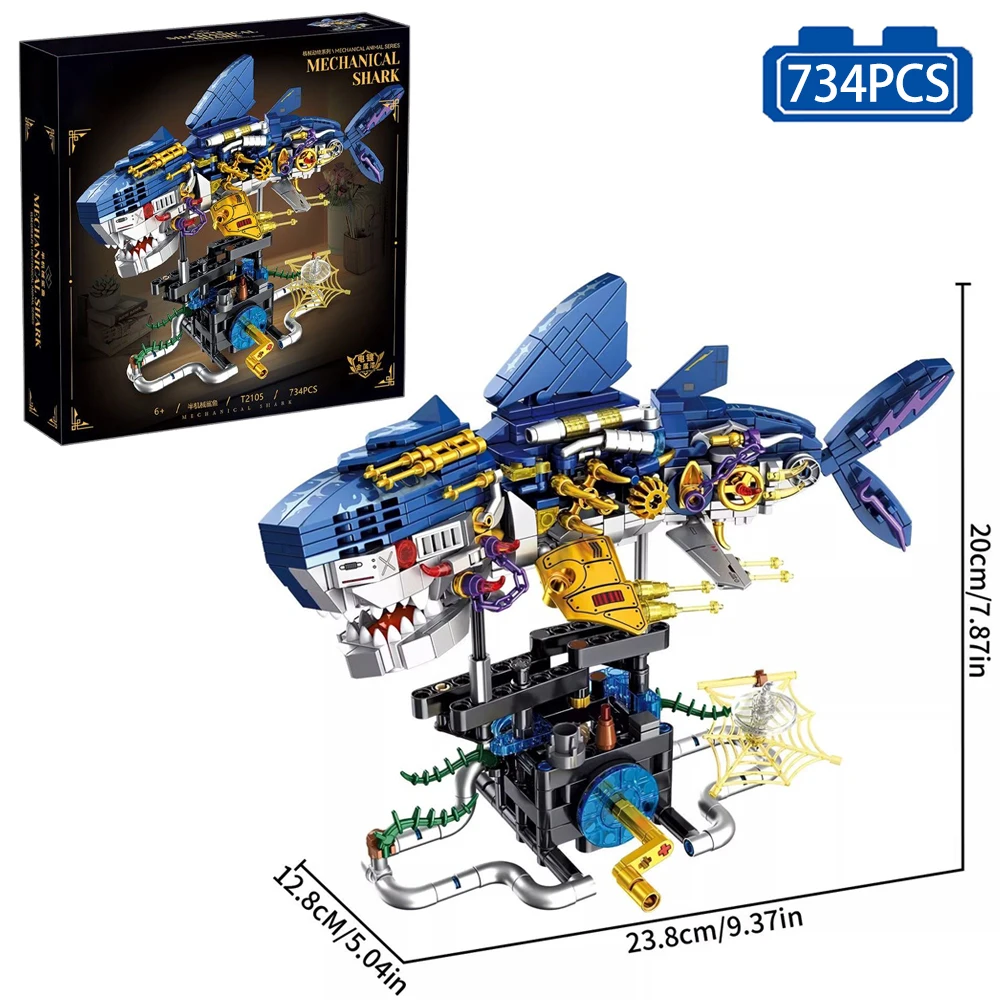 

Ideas Series Semi-Mechanical Shark Building Block High-Tech Mechanical Shark Model Bricks Assemble Toys For Kid Birthday Gift
