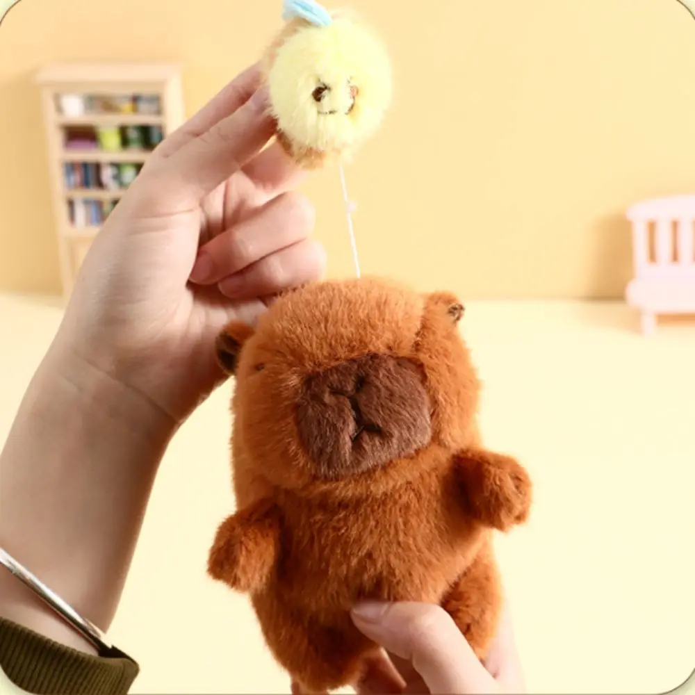 New Plush Capybara Keychain Stuffed Animals Bee Capybara Backpack Pendant Soft Plush with Drawstring Capibara Pendant